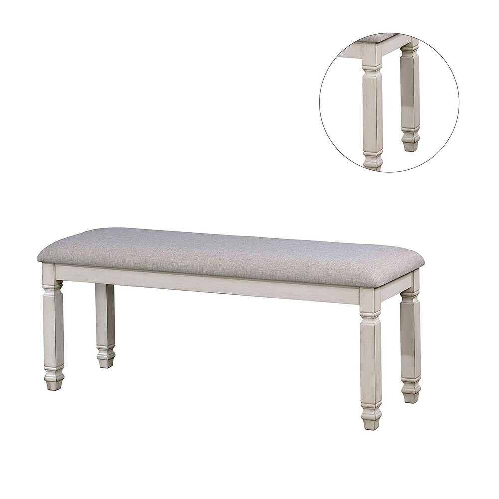 Fabric Padded Dining Bench in Antique White