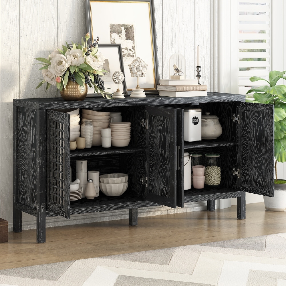 Retro Mirrored Sideboard with Closed Grain Pattern for Dining Room