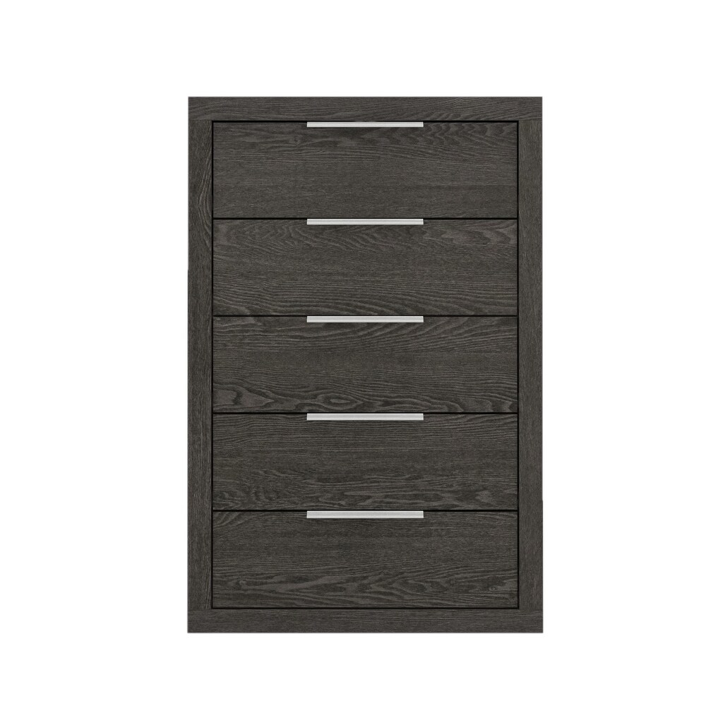 GALANO Harlowin 5 Drawer Dark Gray Oak Chest of Drawers 46.4 in. × 16.2 in. × 30.7 in.