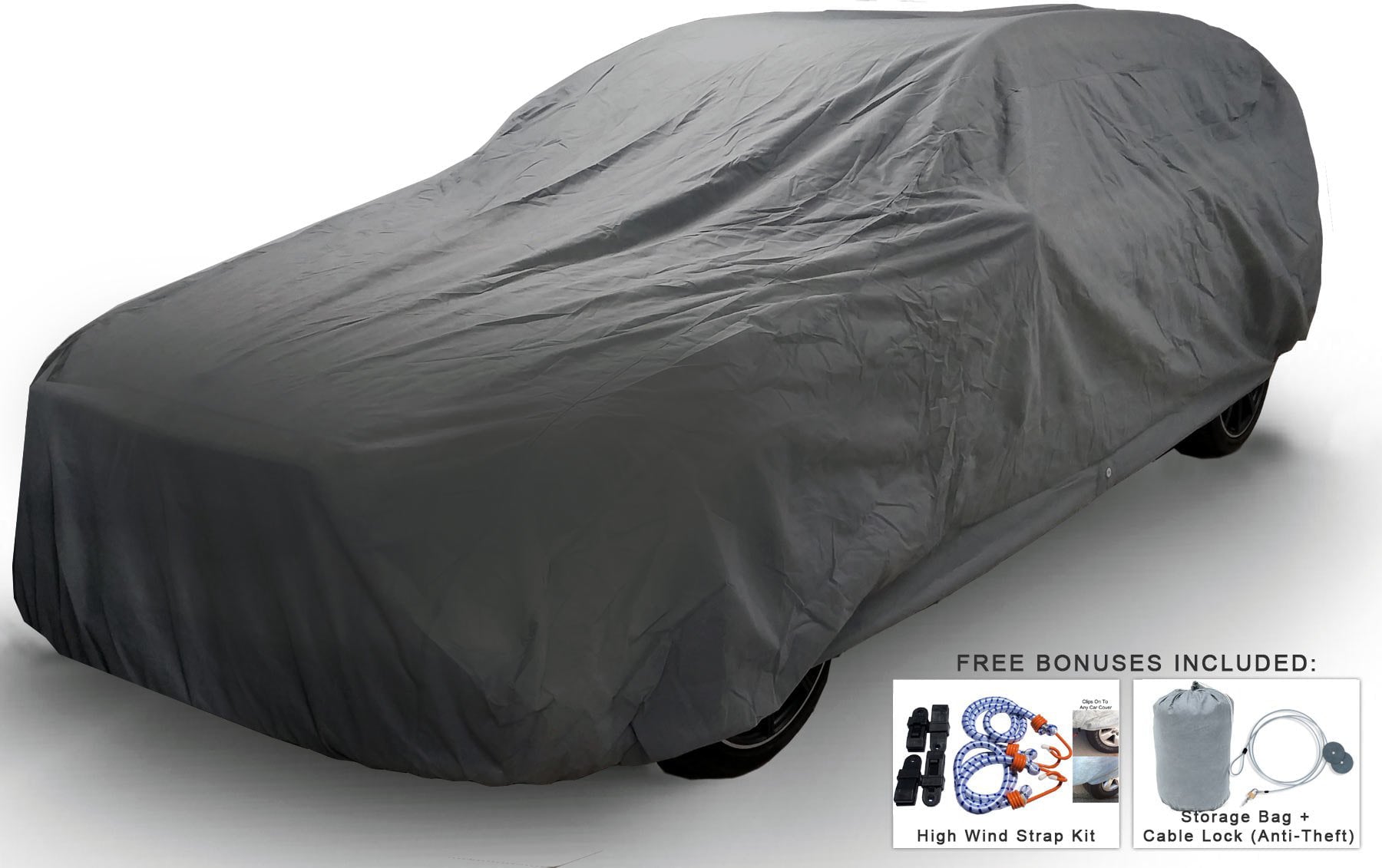 Weatherproof SUV Car Cover For Jeep Compass 2007-2017 - 5L Outdoor and Indoor - Protect From Rain， Snow， Hail， UV Rays， Sun and More - Fleece Lining - Includes Anti-Theft Cable Lock， Bag and Wind Straps