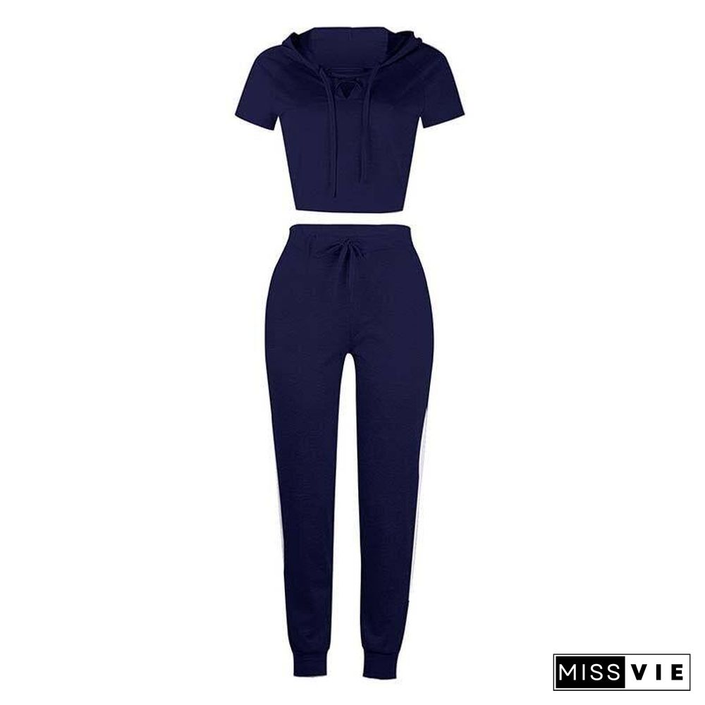 Summer 2 Piece Set Women Sexy Bandage Two Piece Set Top and Pants Long Pants Suit Female Short Sleeve Crop Tops Tracksuit