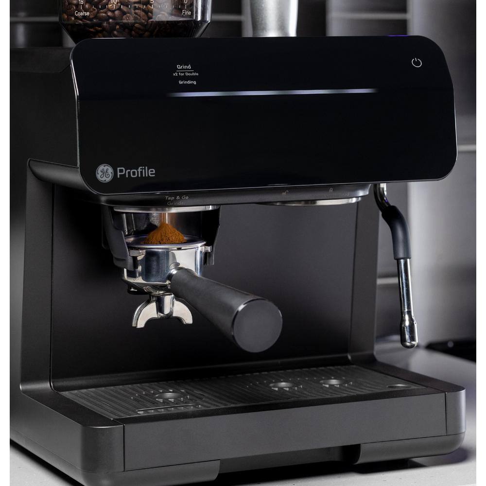 GE Profile 1- Cup Semi Automatic Espresso Machine in Black with Built-in Grinder Frother Frothing Pitcher and WiFi Connected P7CESAS6RBB