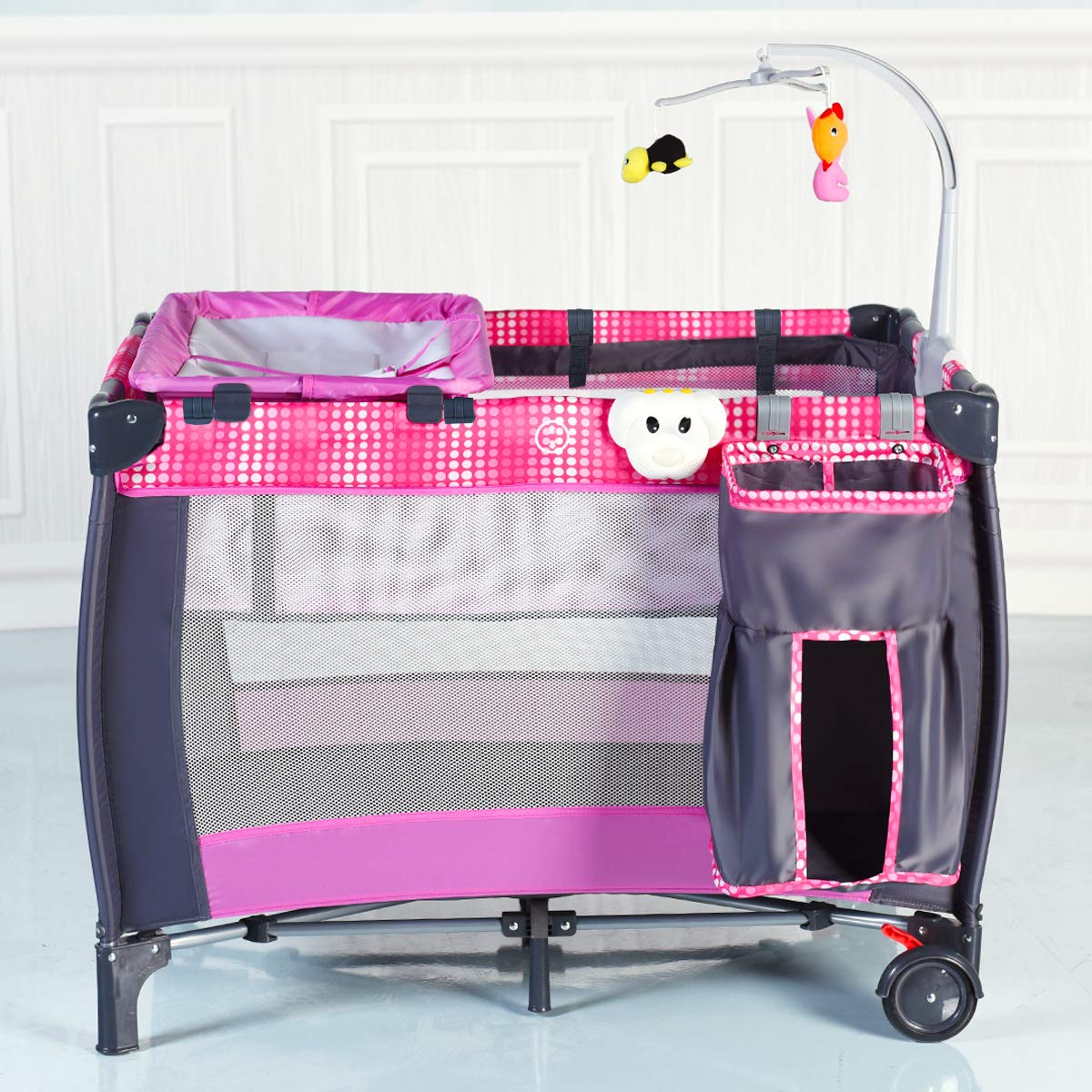 Costzon 3 in 1 Pack and Play with Bassinet, Portable Playard with Changing Table