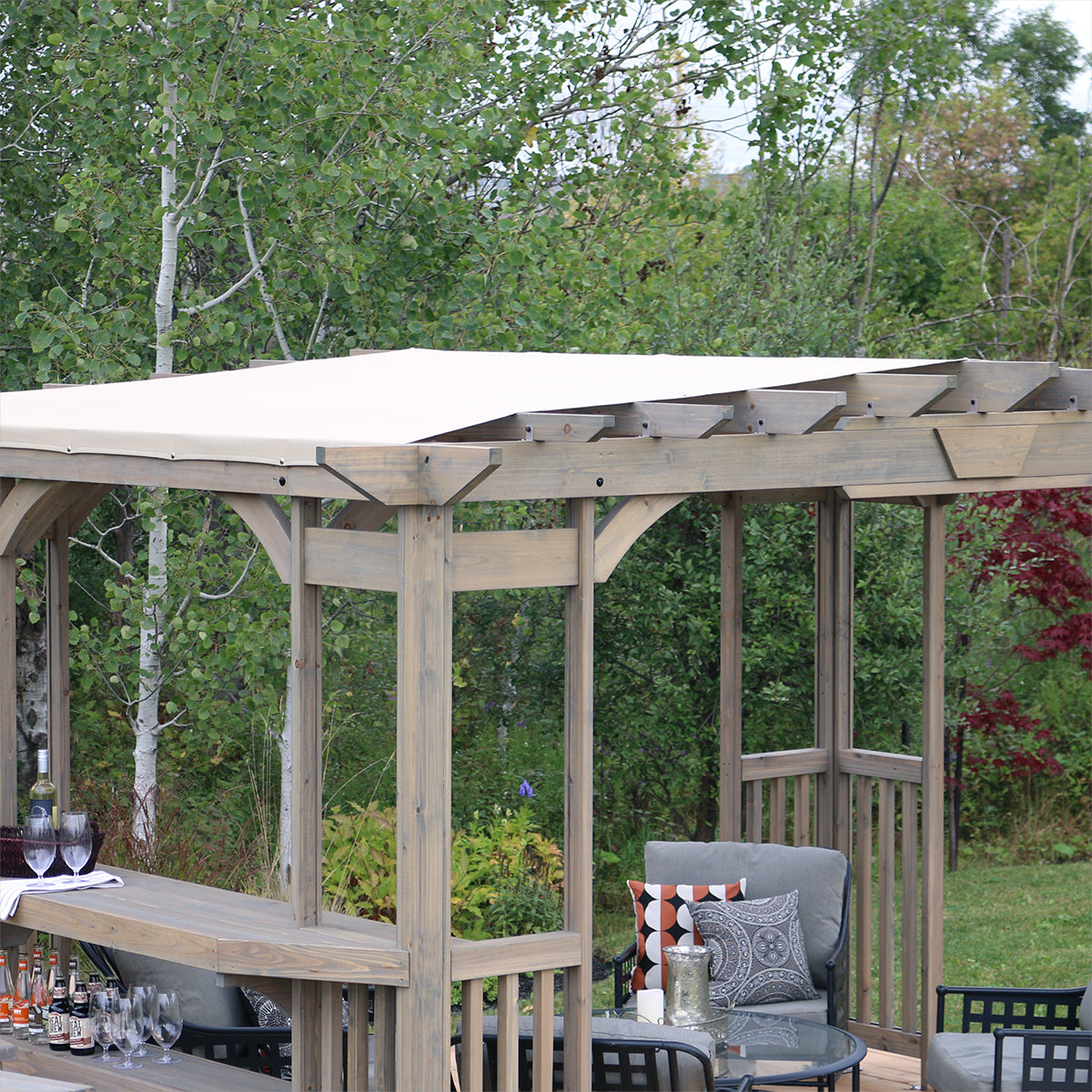 Yardistry YM11783 10 ft. x 14 ft. Madison Pergola with Bar and Sunshade, Grays