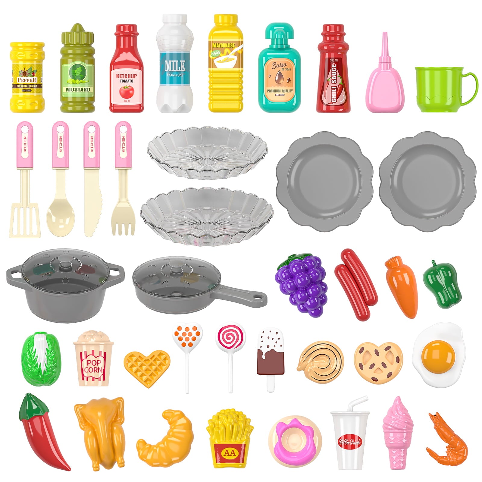 TEMI Play Kitchen Girls Toy Pretend Food - Kitchen Toys for Kids Ages 4-8, Kitchen Set for Toddlers 1-3, Play Kitchen Accessories w/ Real Sounds Light, for Girls Boys Age 2 3 4 5 6 7(36.3x24x11)