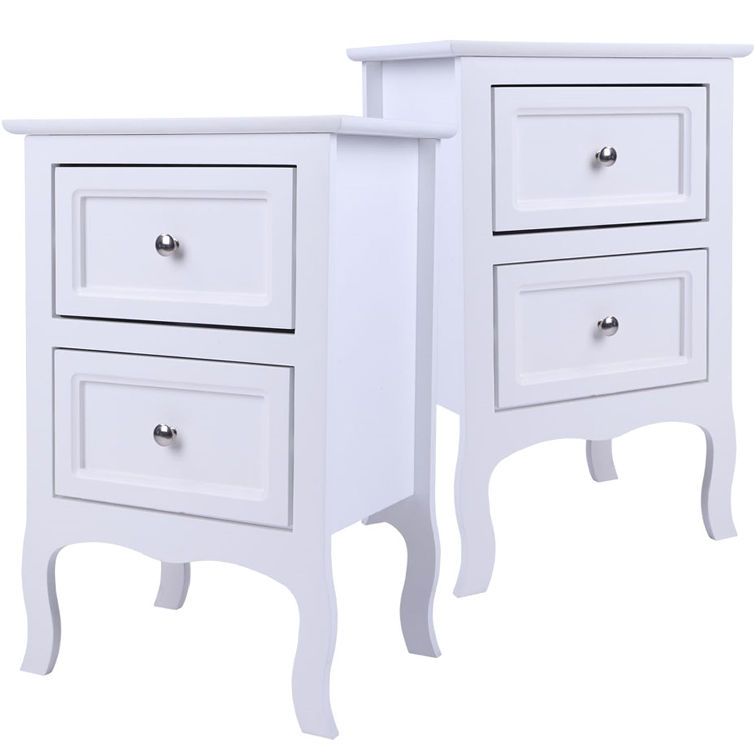 Nightstands Set of 2, Country Style End Table Nightstand Side Table with 2 Drawers, Wood Accent Table with Storage for Bedroom Living Room, White