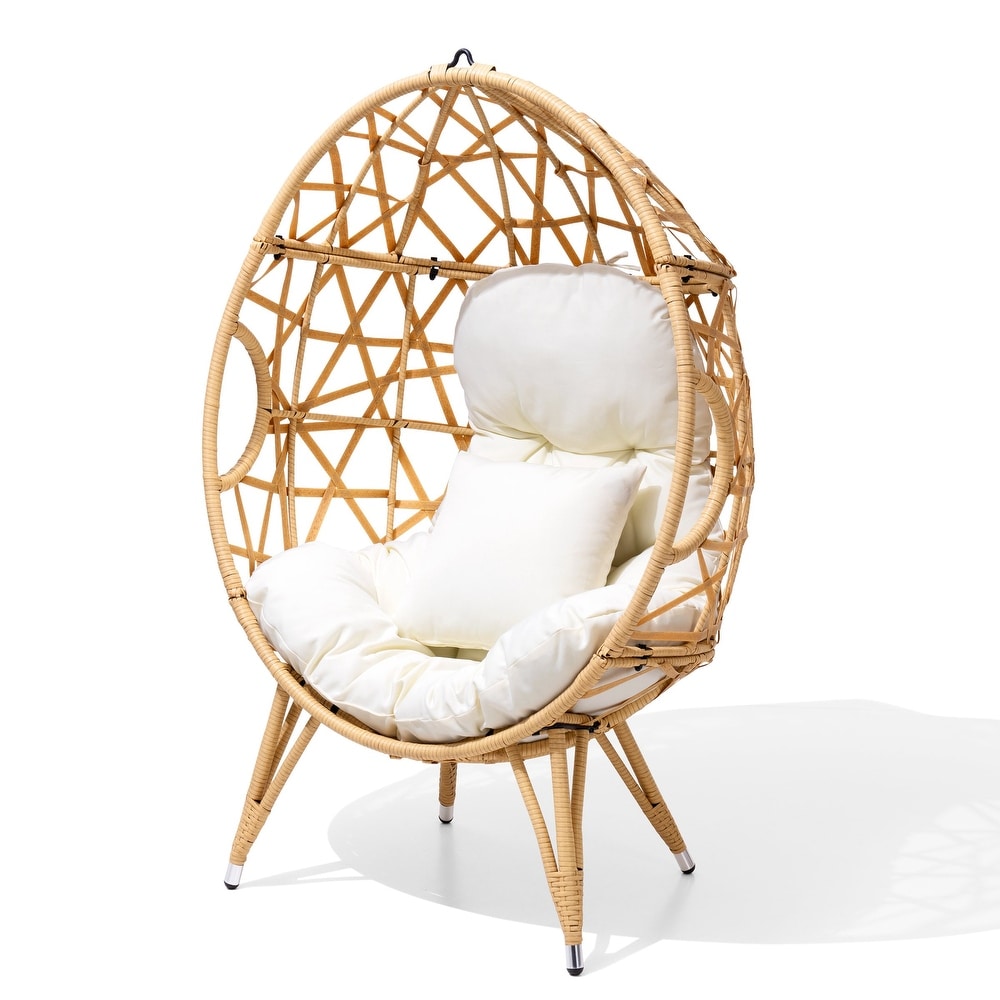 Patio Wicker Basket Egg Chair with Cushion