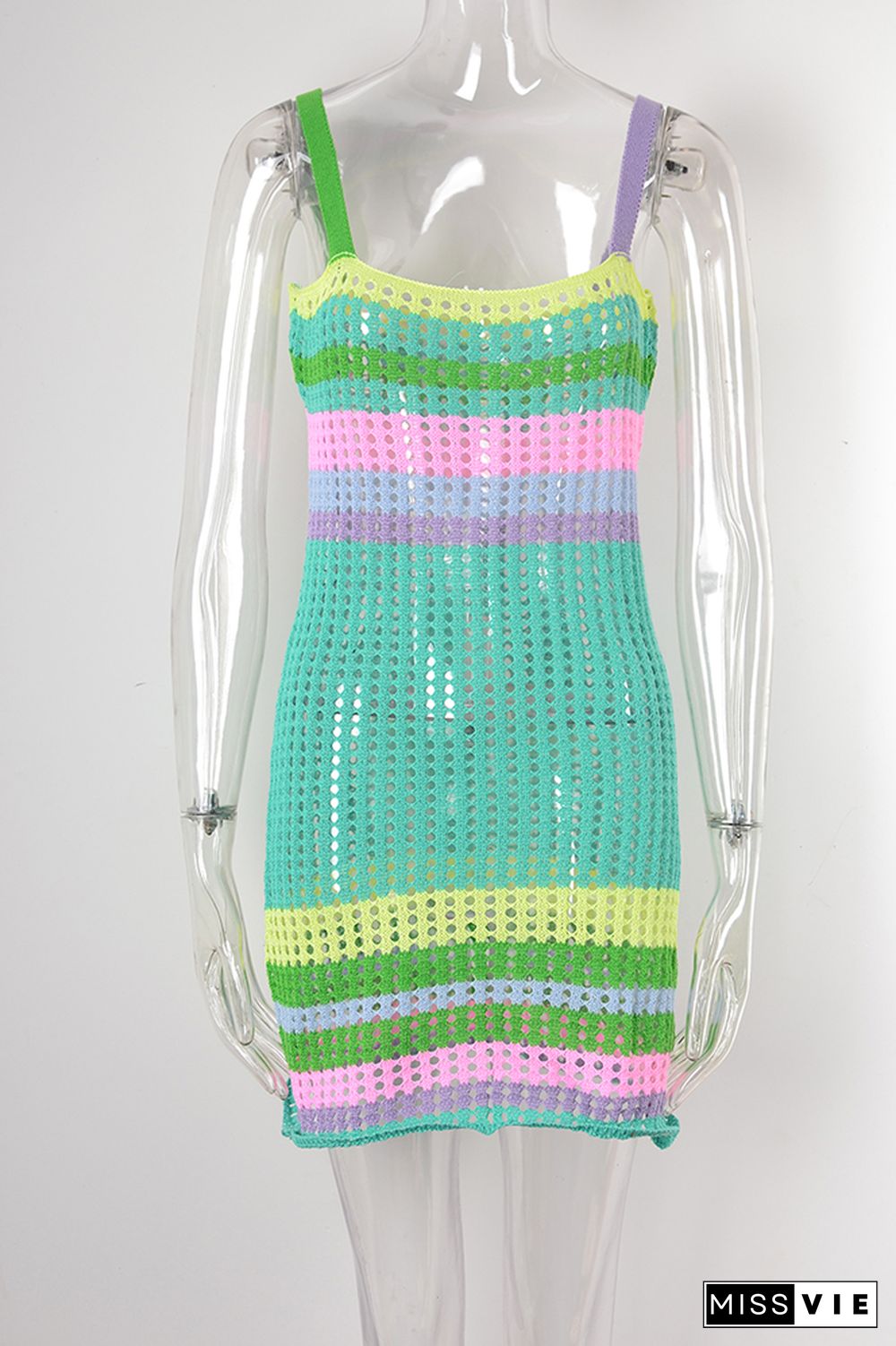 Colorful Striped Hollow Out Cami Beach Dress