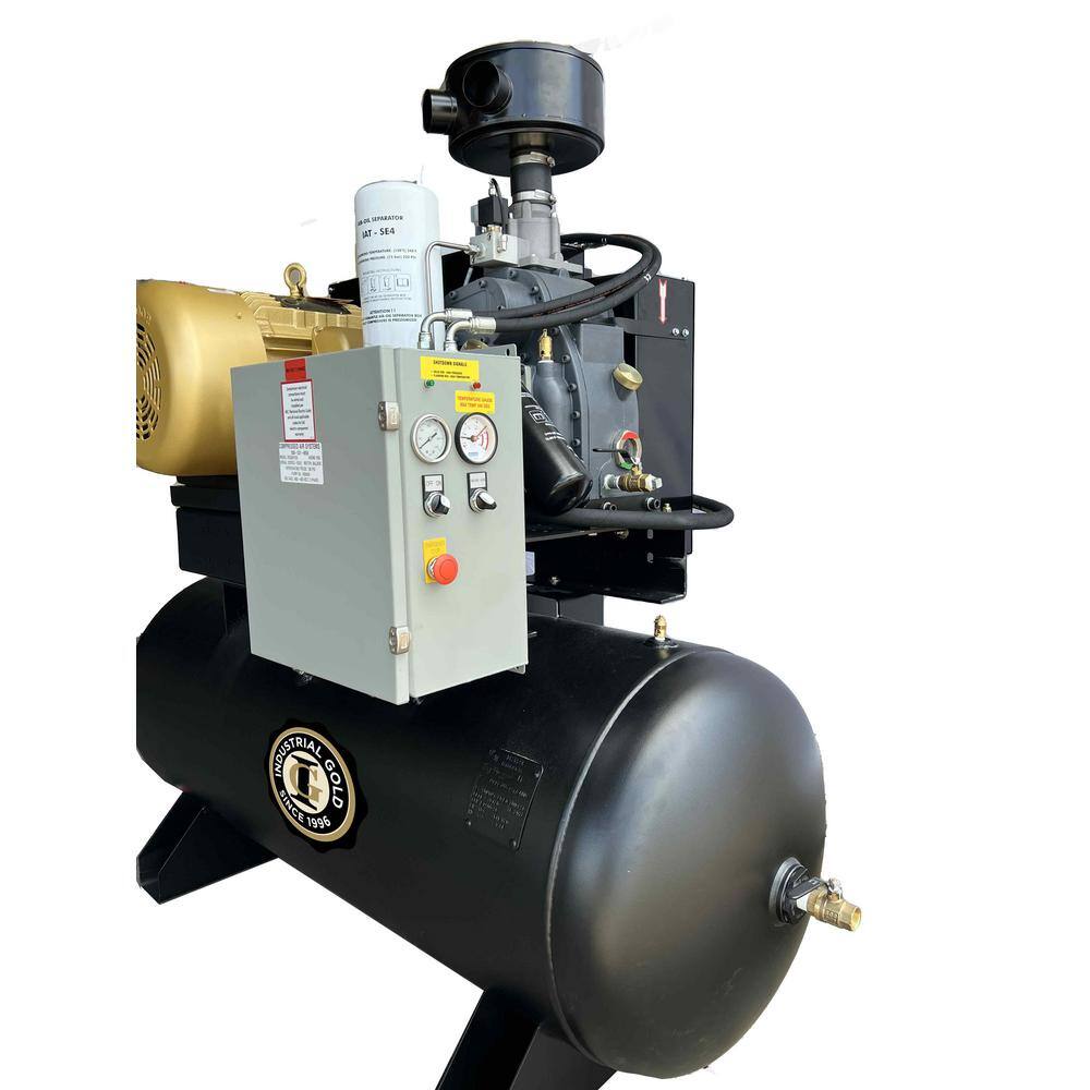 Industrial Gold 120 Gal. 20 HP Rotary Screw 3-Phase Low RPM 150 PSI Electric Air Compressor with Quiet Operation R203H126