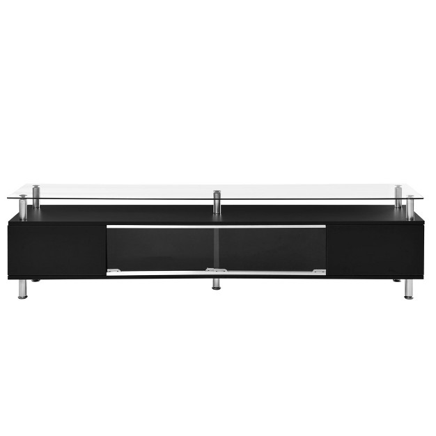 Simple Stylish Design Tv Stand With Silver Metal Legs And Sliding Glass Door Modernluxe