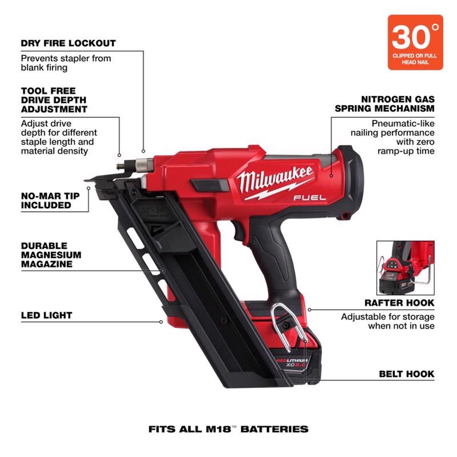 MW M18 FUEL 18 Volt Brushless 30 deg Framing Nailer Kit