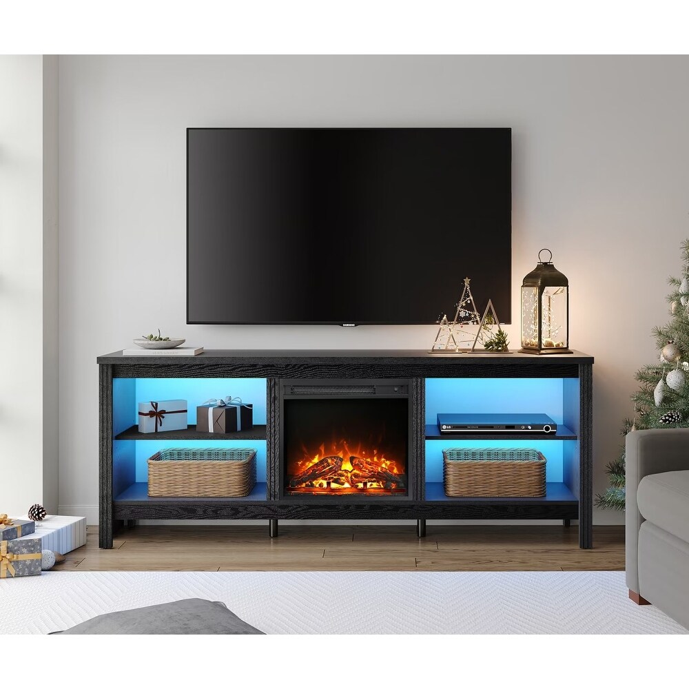 Wood Fireplace TV Stand for 75 Inch TV Entertainment Center  70 Inch