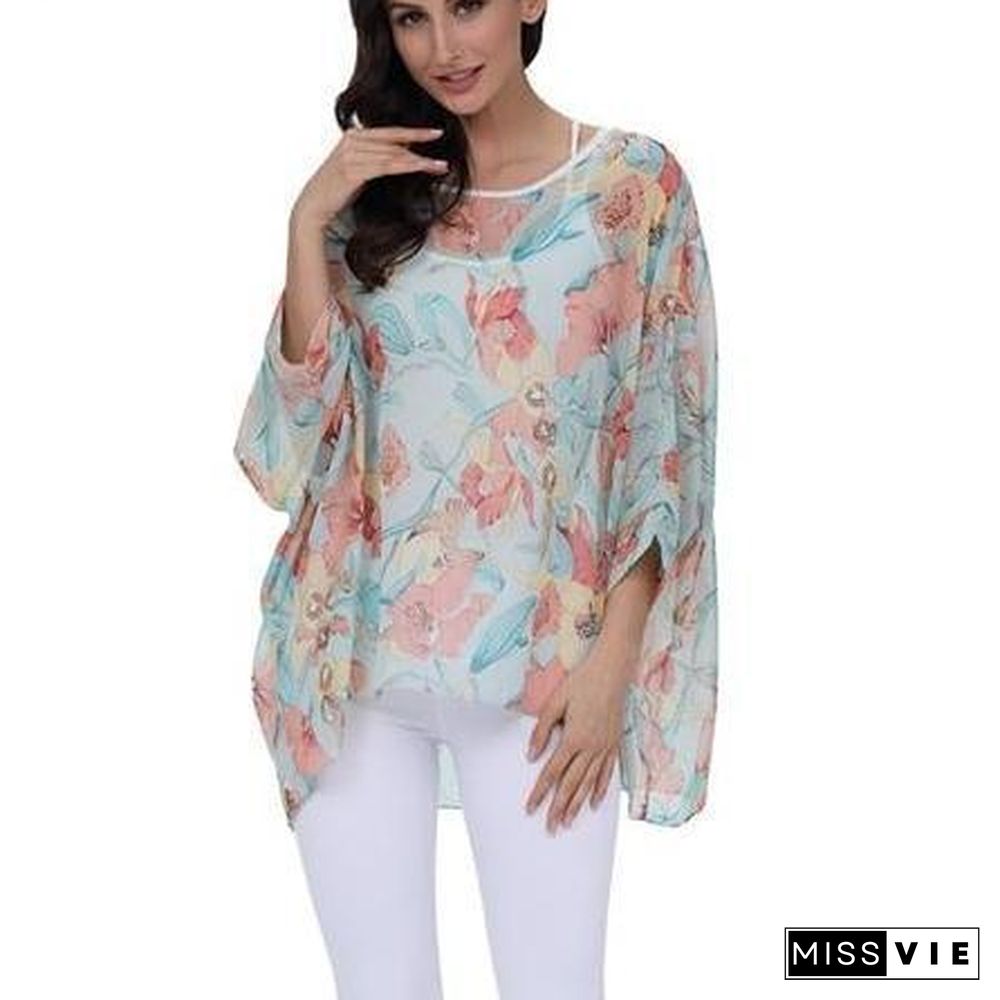 6XL Plus Size Women Chiffon Blouse Shirt Batwing Sleeve Tops Blouses