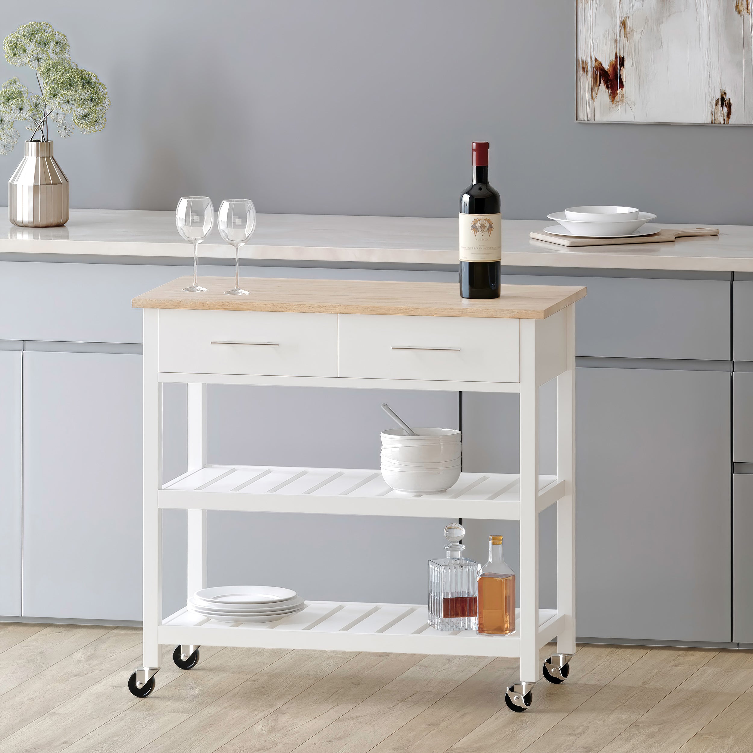 Enon Contemporary Kitchen Cart with Wheels