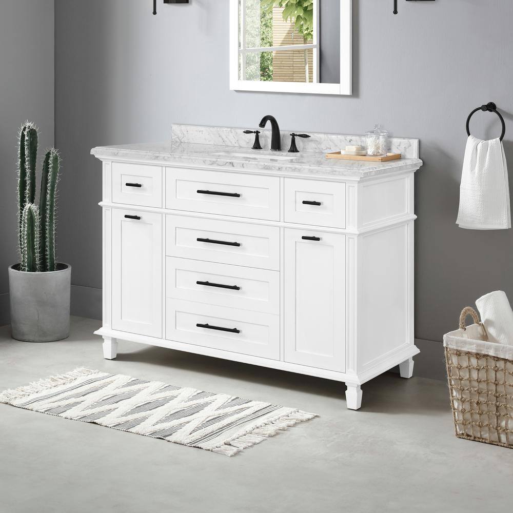 Home Decorators Collection Tarbot 48 in. W x 22 in. D x 34.5 in. H Bath Vanity in White with White Marble Top Tarbot 48W