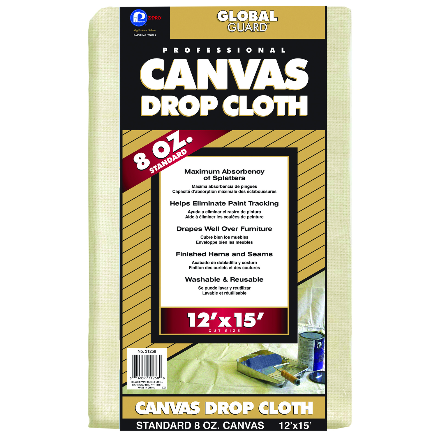 Premier GlobalGuard 12 ft. W X 15 ft. L 8 oz Professional Grade Canvas Drop Cloth 1 pk