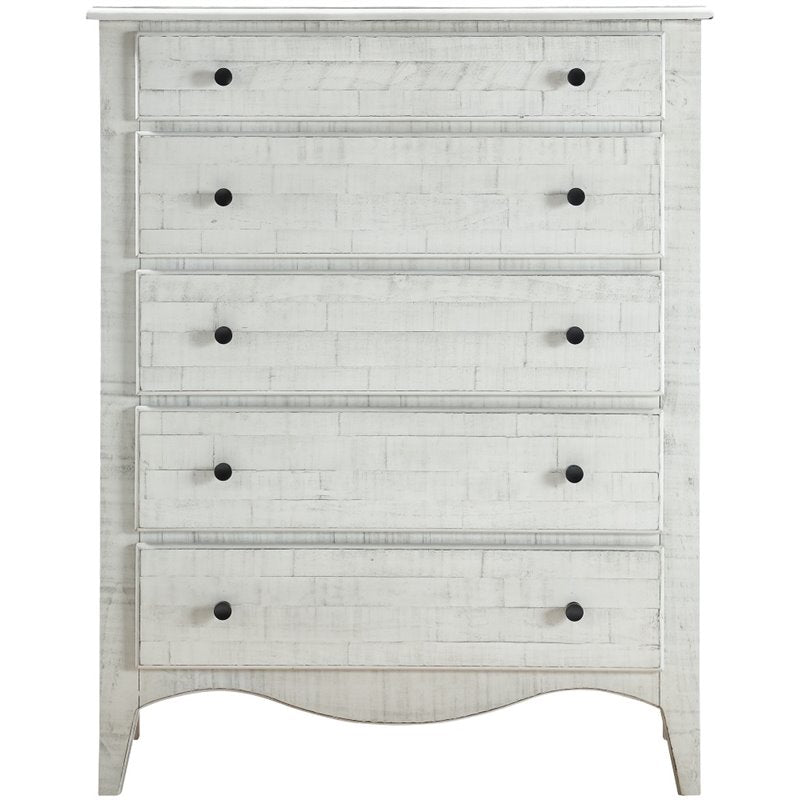 Modus Furniture Ella Solid Wood Five Drawer Chest, White Wash