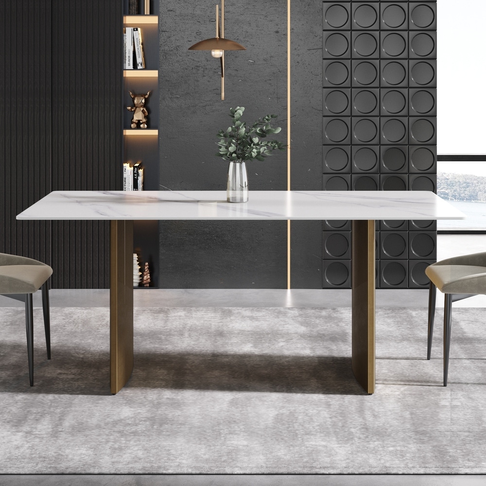 Luxury Retro Marble Dining Table  Sintered Stone Table Top Slate Dining Table With Metal Legs