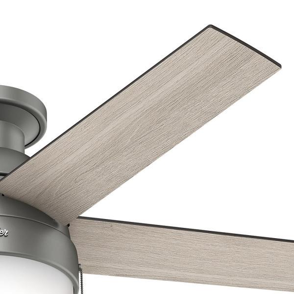 Hunter 59270 Anslee Low Profile Matte Silver Ceiling Fan With Light， 46