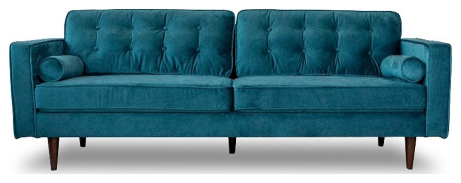 Madoc Mid Century Upholstered Tufted Back Turquoise Velvet Sofa   Midcentury   Sofas   by Homesquare  Houzz