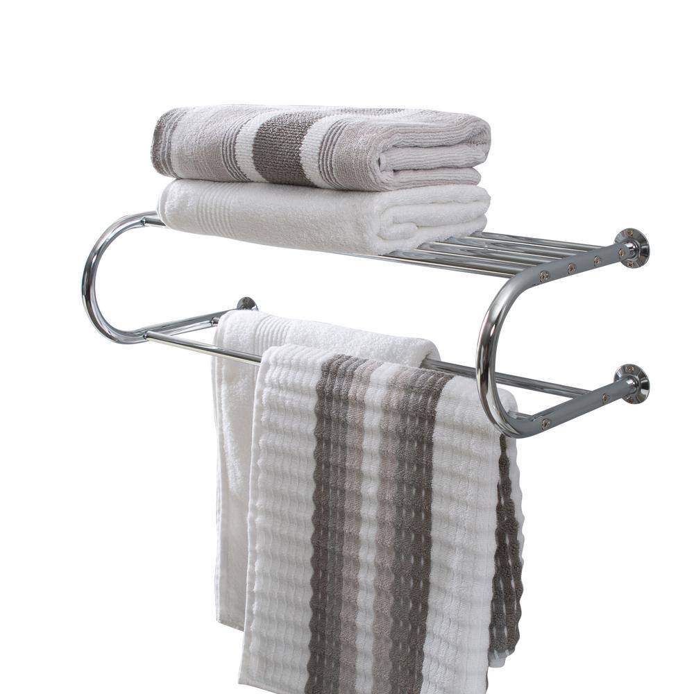 OIA Wall Mounted Bath Shelf with 26 in. Towel Bar in Chrome NH-1750W