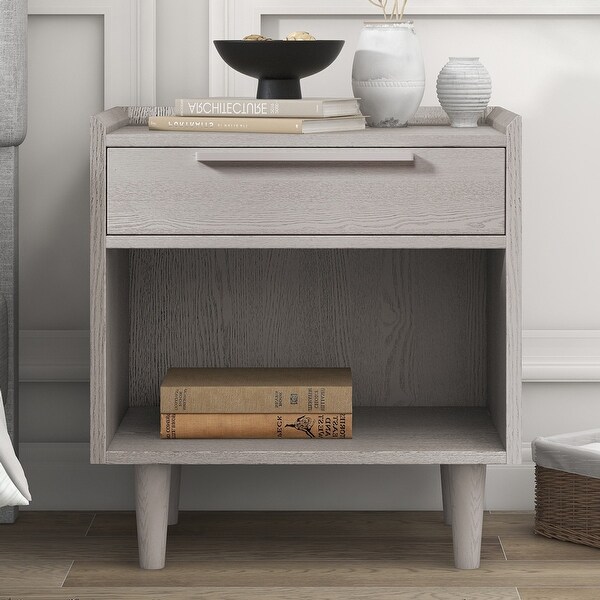 Modern One-Drawer Nightstand Side Table with Solid Wood Legs - - 37612690