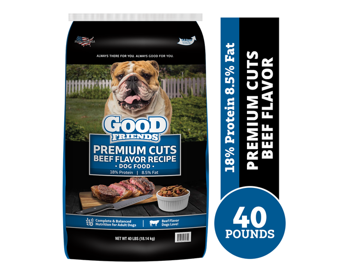 Good Friends Premium Cuts Beef Flavor Recipe Dog Food， 40 lb. Bag