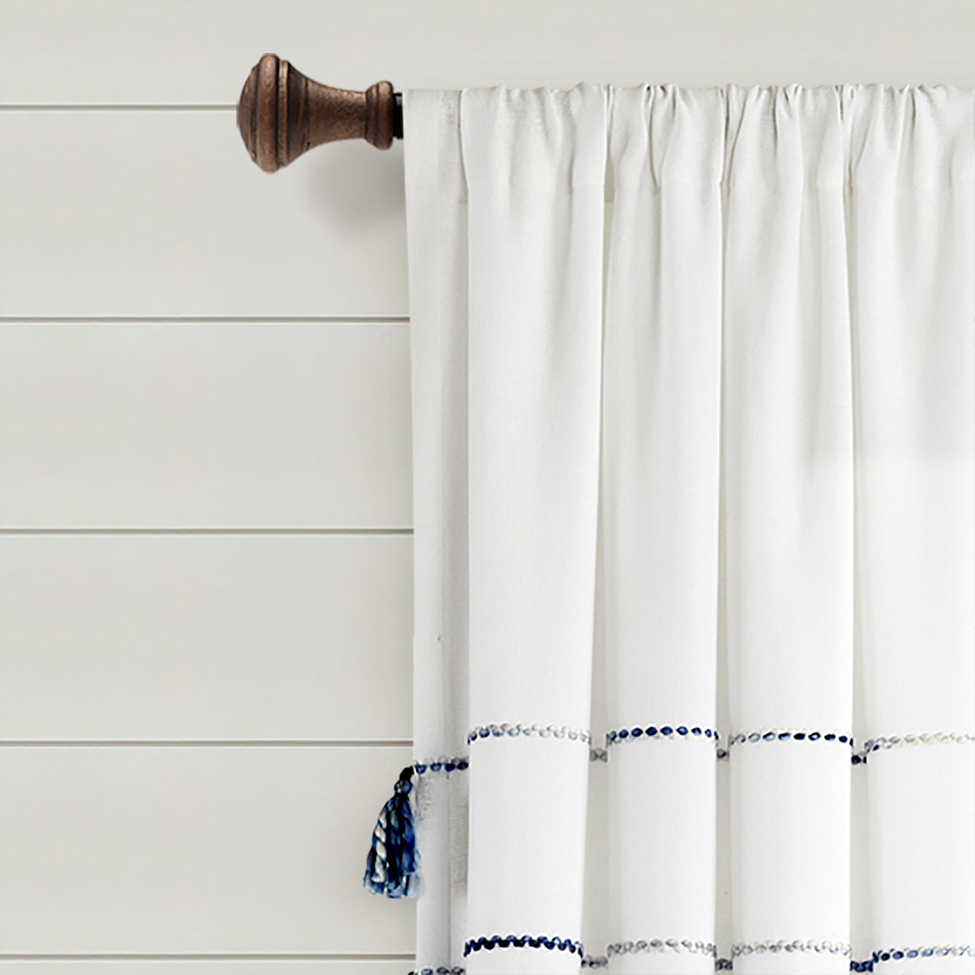 Farmhouse Boho Stripe Woven Tassel Yarn Dyed Recycled Cotton Window Curtain Panel Set