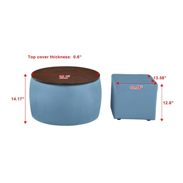 2 in 1 Combination Round Ottoman Set ，Coffee Table with Storage