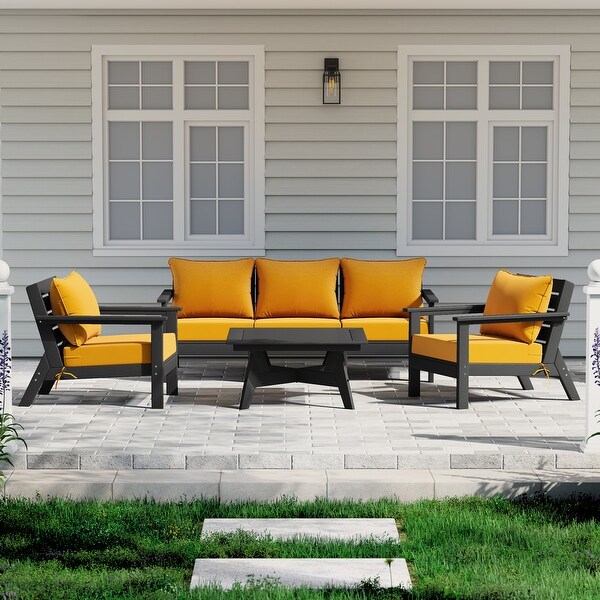 Polytrends Birchwood All Weather HDPE Outdoor Patio Black Deep Seating Sectional (6Piece Set)