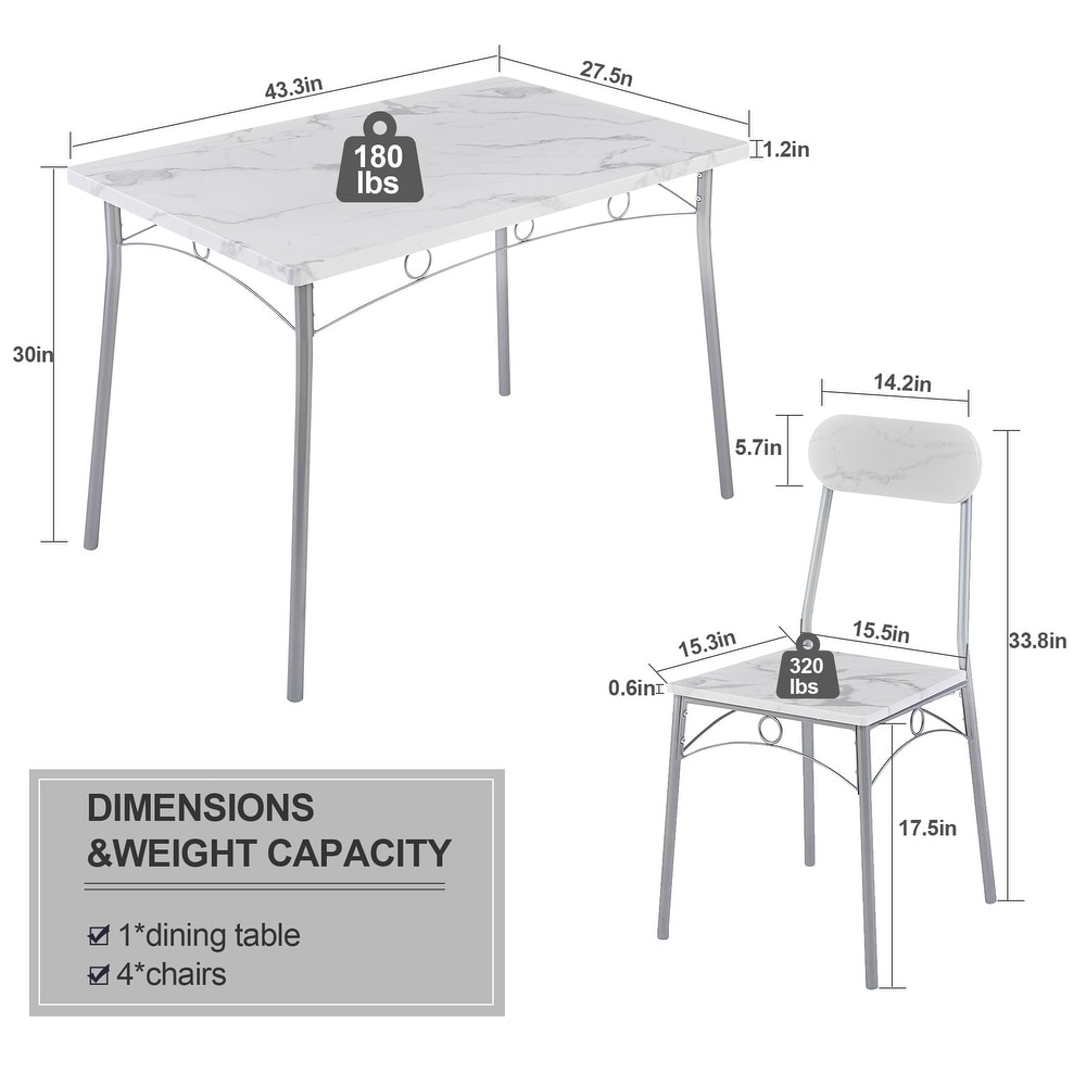 VECELO Dining Table Set  Kitchen Table with 4 Chairs  Metal and Wood Rectangular 5 Piece Dining Table