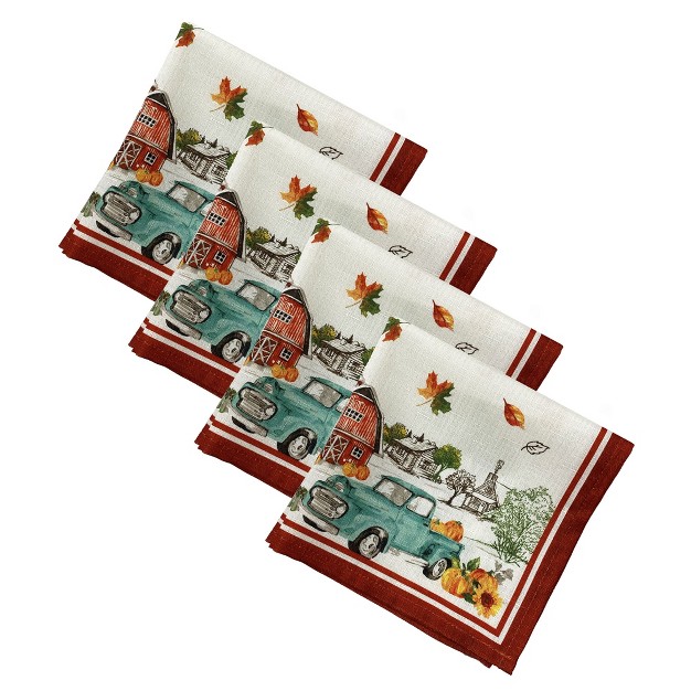 Farm Fresh Pumpkin Truck Fall Napkin Set Of 4 Blue orange 17x17 Elrene Home Fashions