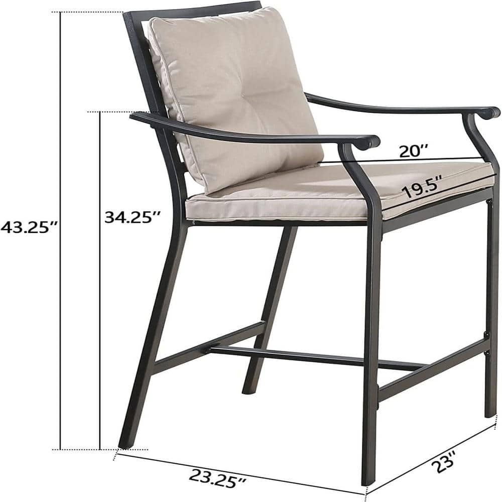 Cisvio Metal Patio Outdoor Bar Stool Set of 2 Bar Height Beige Chairs Patio Furniture Steel Chairs with Armrest and Cushions D0102HAS357