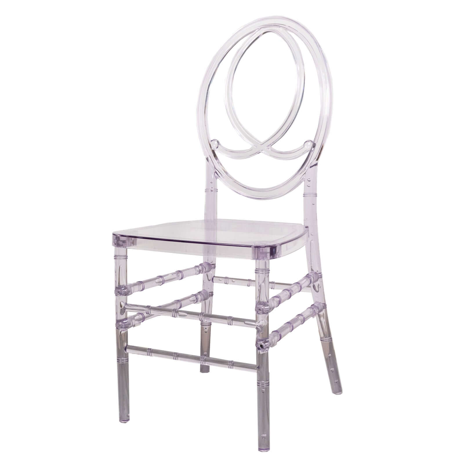 Stackable Clear Acrylic Phoenix Chiavari Ghost Chair, Transparent Resin Armless Oval Back Event Chair