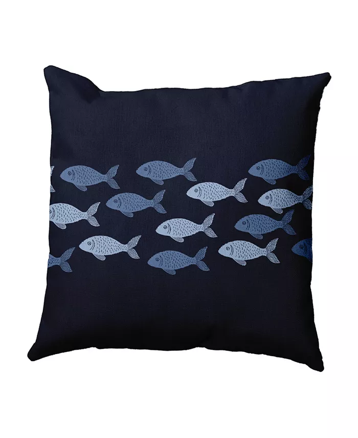 E by Design Fish Line 16 Inch Blue and Navy Blue Decorative Coastal Throw Pillow