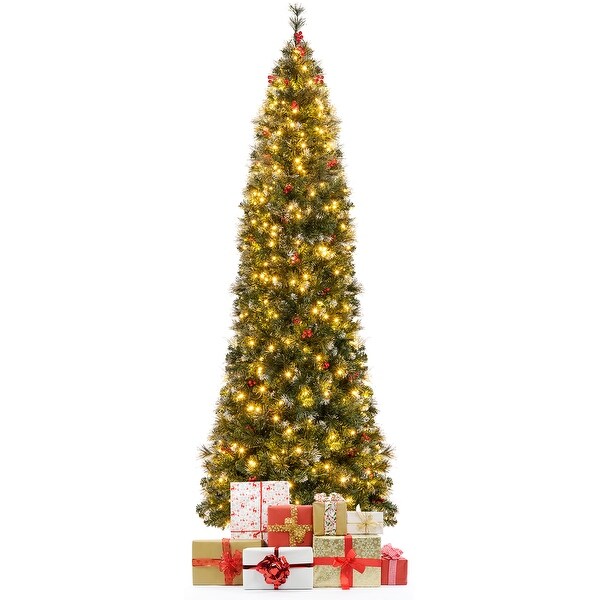 Gymax 5/6/7/8/9 FT PreLit Artificial Christmas Tree Hinged Slim