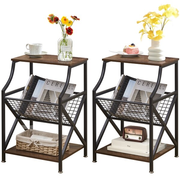 Modern 3-tier Open Storage Shelf Side Table Set of 2 Magazine Holder