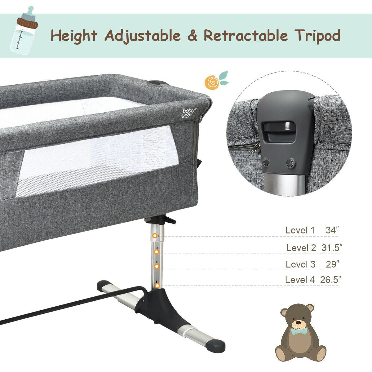 BABY JOY Baby Bedside Crib, Portable Travel Sleeper Bed Side Bassinet w/Carrying Bag