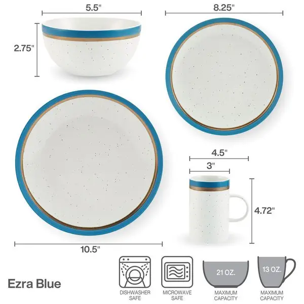 Pfaltzgraff 16-Piece Ezra Blue Dinnerware Set