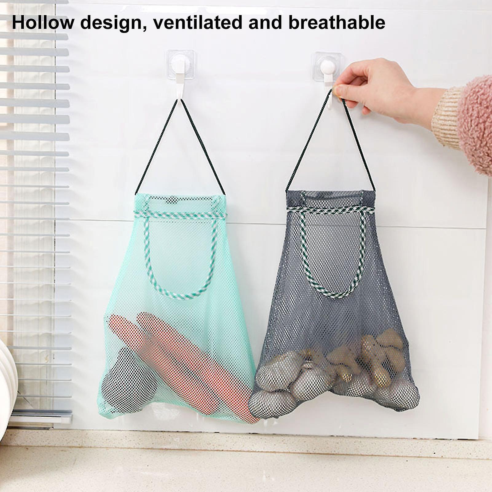 Miman Pullability Polyester Mesh Bag With Lanyard Washable Hanging Vegetable Net Bag Kitchen Tools