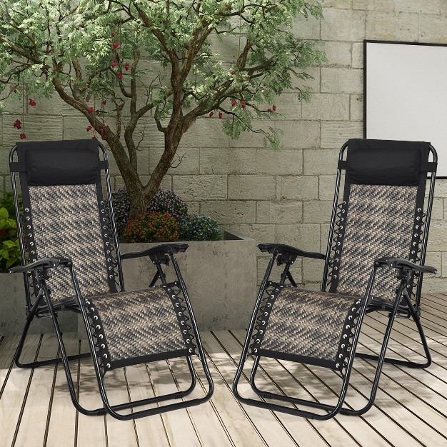 Tangkula Grey Folding Recliner Patio Rattan Zero Gravity Lounge Chair With Headrest