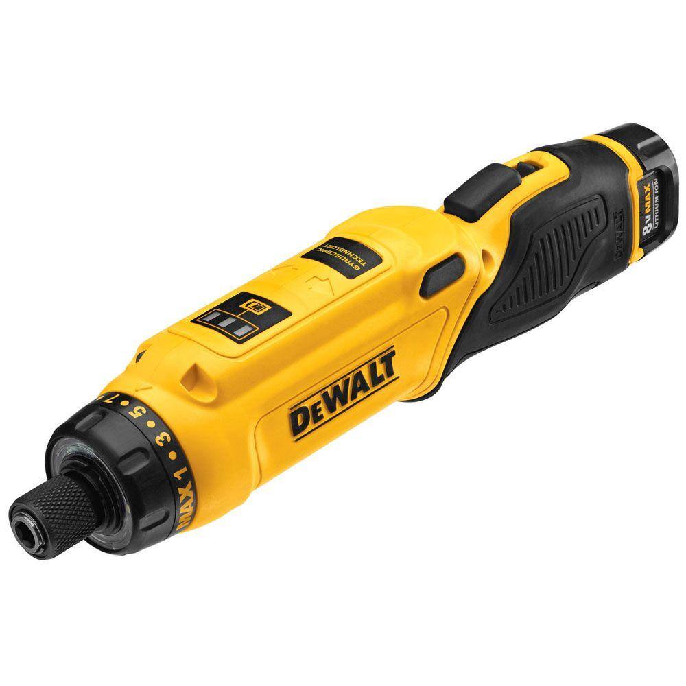 DW 8V MAX Cordless Gyroscopic Screwdriver with Adjustable Handle (1) 1.0Ah Battery Charger and Bag DCF680N1