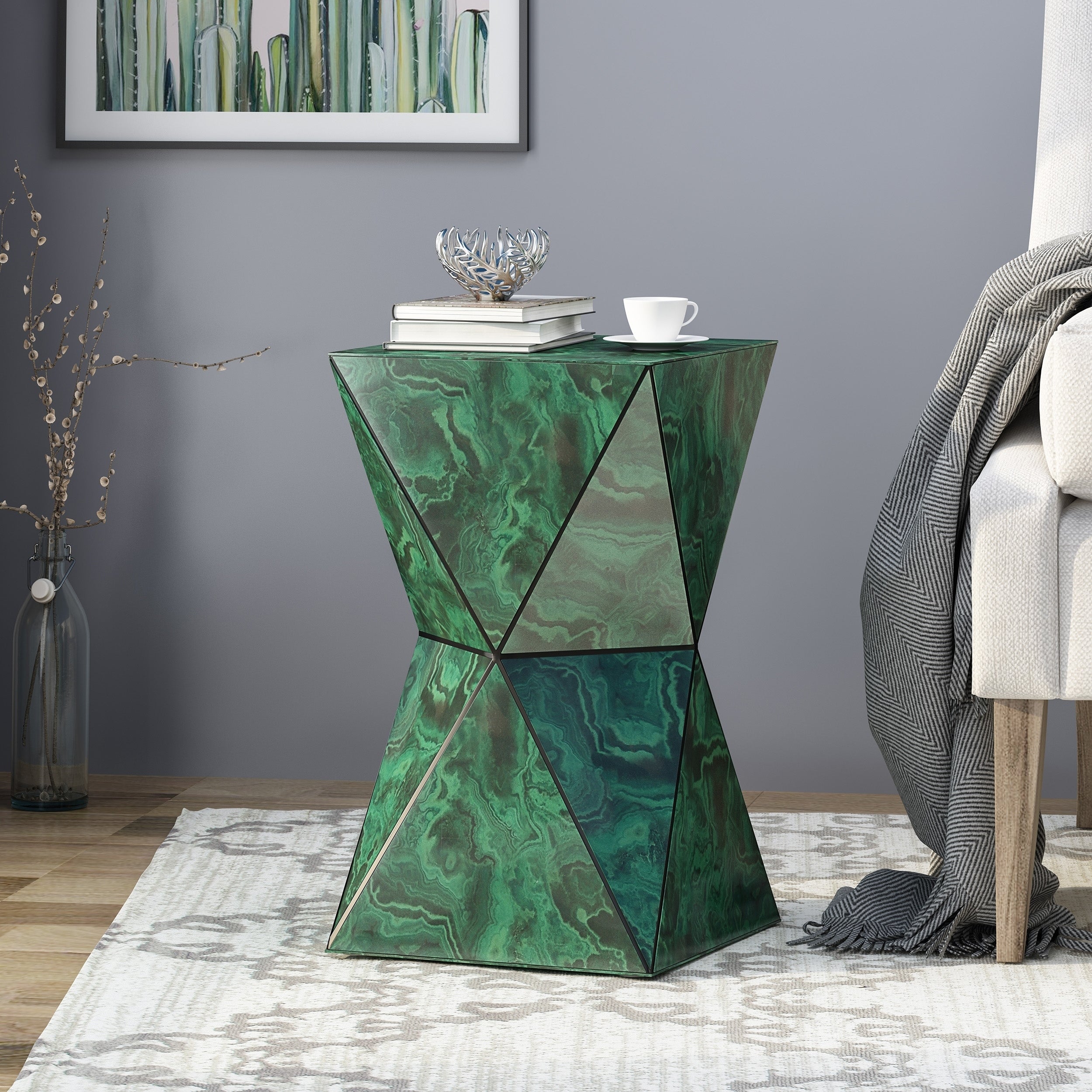 Aami Tempered Glass Hourglass Side Table by Christopher Knight Home