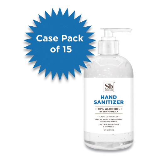 Soapbox 70% Alcohol Scented Hand Sanitizer， 12 oz Pump Bottle， Citrus， 15/Carton (77140CT)