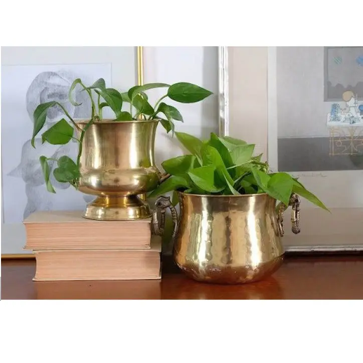 Latest Style Gold Polished Metal Planters for Garden Home Decorative Plant Custom Shape Flower Pot Luxury Floor Planter