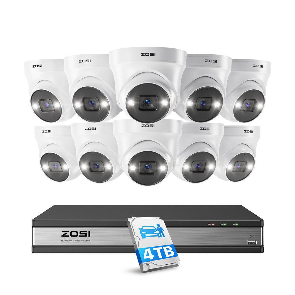 ZOSI 4K Ultra HD 16-Channel POE 4TB NVR Security Camera System with 10 Wired 5MP Spotlight Outdoor CamerasAI Human Detection 16SK-2255AW10-40-US-A2