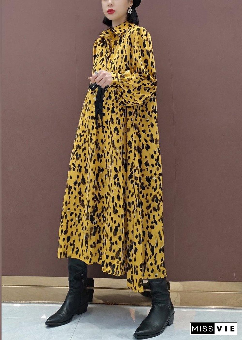 Chic Lapel Large Hem Spring Clothes Fashion Ideas Yellow Dotted Maxi Dress