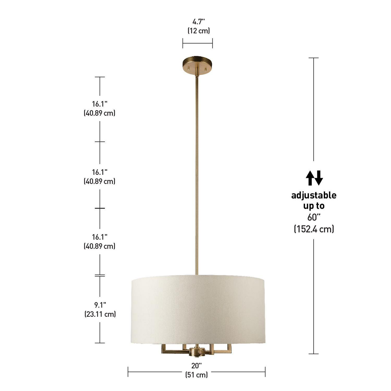 Globe Electric Emery 4-Light Matte Brass Pendant Lighting with Beige Fabric Shade， 60340