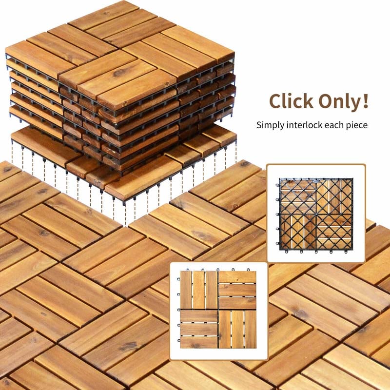 27 Pcs Interlocking Patio Deck Tiles, 12 x 12in Acacia Wood Floor Tiles, 27 sq. Ft Wood Composite Deck Flooring Pavers