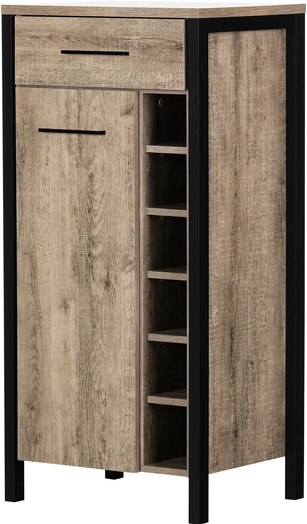 Weathered Oak and Black Tall Bar Cabinet - South Shore